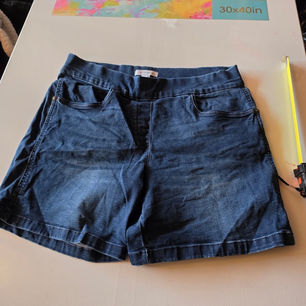 Liz Claiborne Womens Pull On Denim Shorts Dark Wash Stretch Size 16 Indigo
